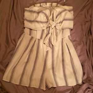 White romper with blue stripes